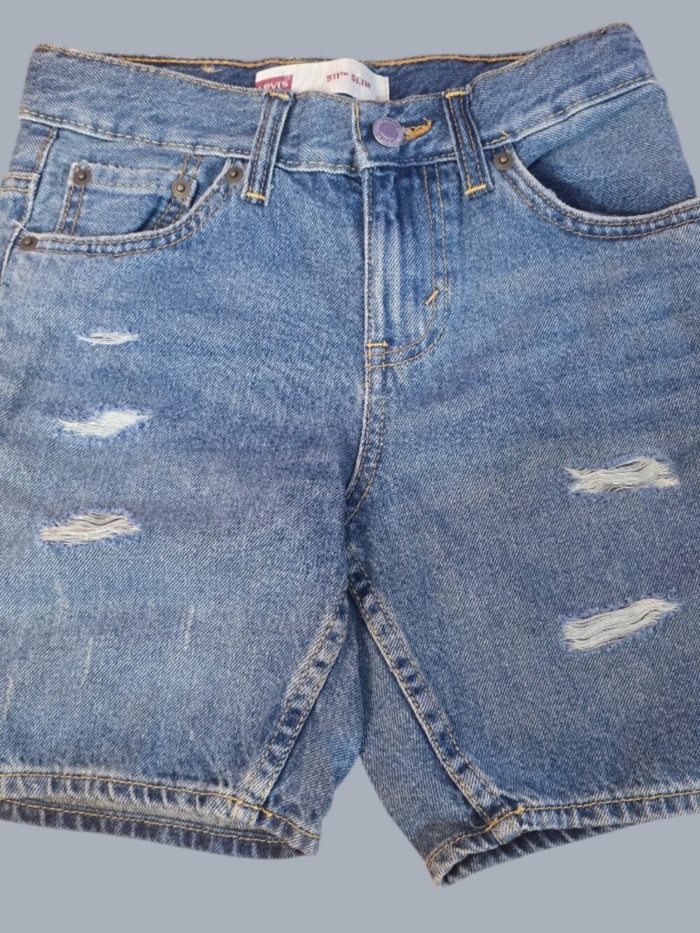 Levi’s 511 Slim Boys Distressed Denim Shorts Medium Wash Blue Size 8 Regular